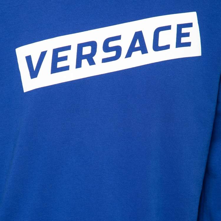 Pre Owned Versace Blue Logo Printed Cotton Crew Neck Sweatshirt M