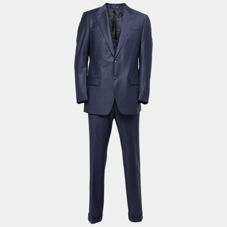 Pre Owned Versace Blue Wool Single-Breasted Suit L