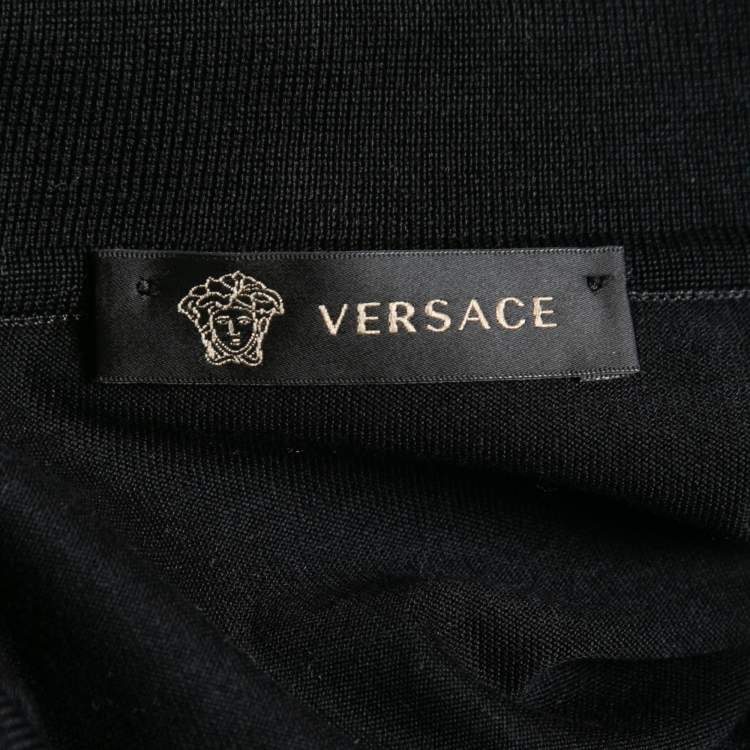 Pre Owned Versace Black Cotton Zip Detail Short Sleeve T-Shirt XXL