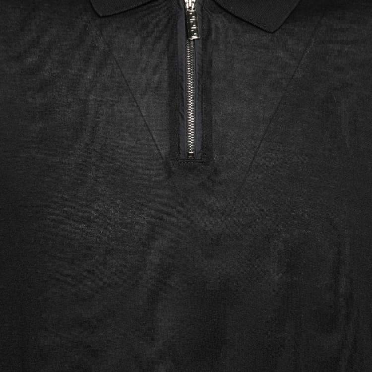 Pre Owned Versace Black Cotton Zip Detail Short Sleeve T-Shirt XXL