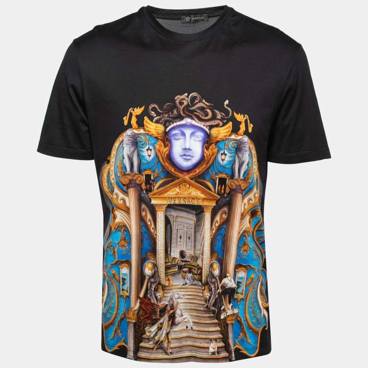 Pre Owned Versace Black Baroque Medusa Print Cotton T-Shirt M