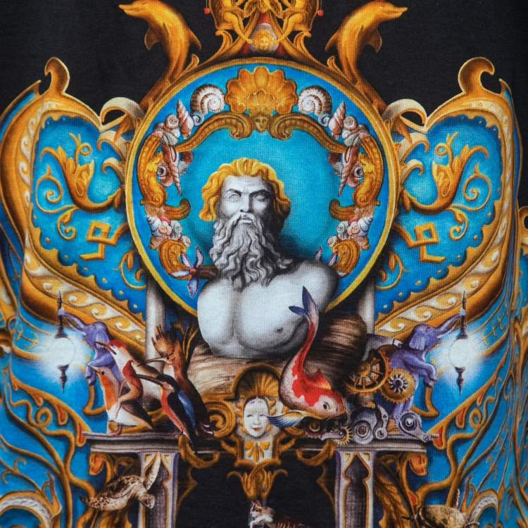 Pre Owned Versace Black Baroque Medusa Print Cotton T-Shirt M