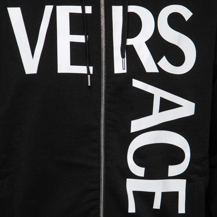Pre Owned  Versace Black Alphabet Logo Print Cotton Zip-Up Hoodie M