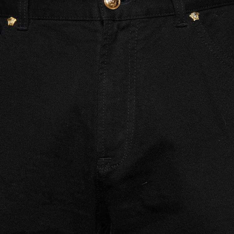 Pre Owned Versace Black Denim Medusa Detail Slim Fit Jeans L Waist 35"