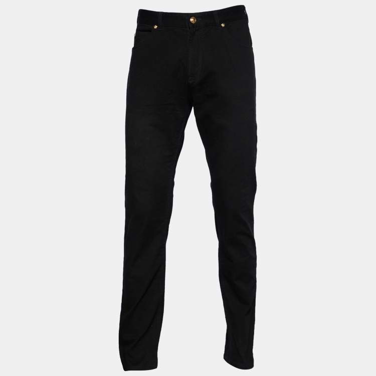 Pre Owned Versace Black Denim Medusa Detail Slim Fit Jeans L Waist 35"