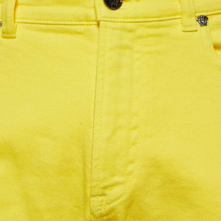 Pre Owned Versace Yellow Denim Medusa Detail Slim Fit Jeans M Waist 33"