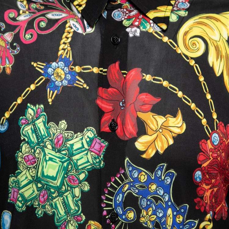 Pre Owned Versace Black Printed Stretch Jersey Long Sleeve Shirt XL