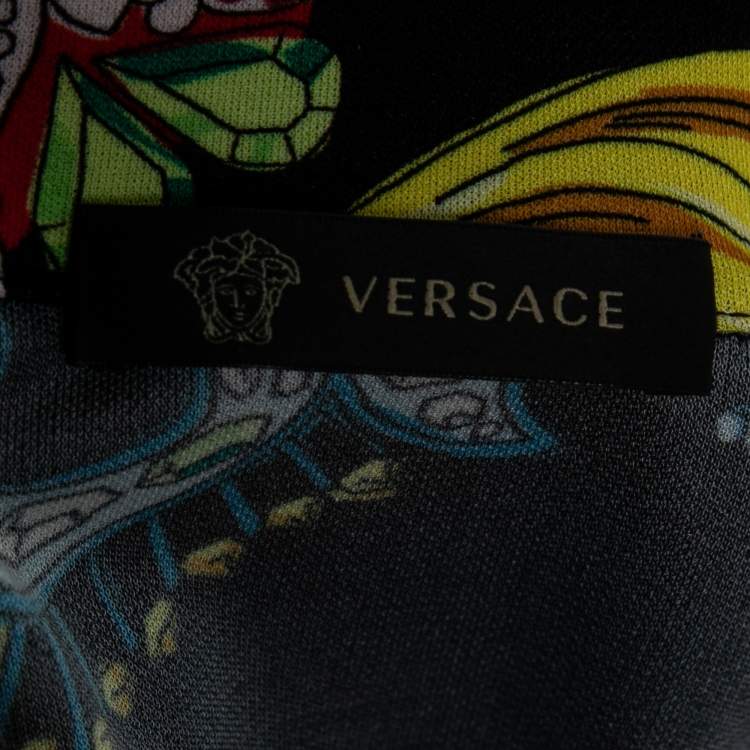 Pre Owned Versace Black Printed Stretch Jersey Long Sleeve Shirt XL