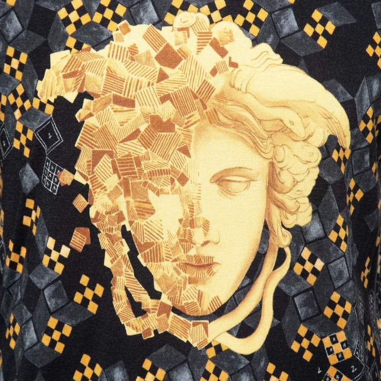 Pre Owned Versace Black Multicolor Printed Silk Knit Sweater M