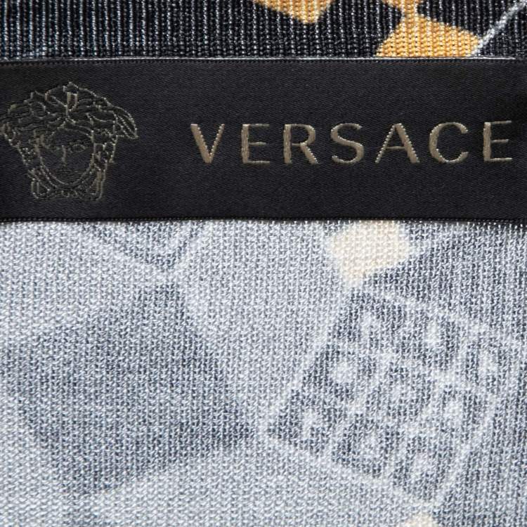 Pre Owned Versace Black Multicolor Printed Silk Knit Sweater M