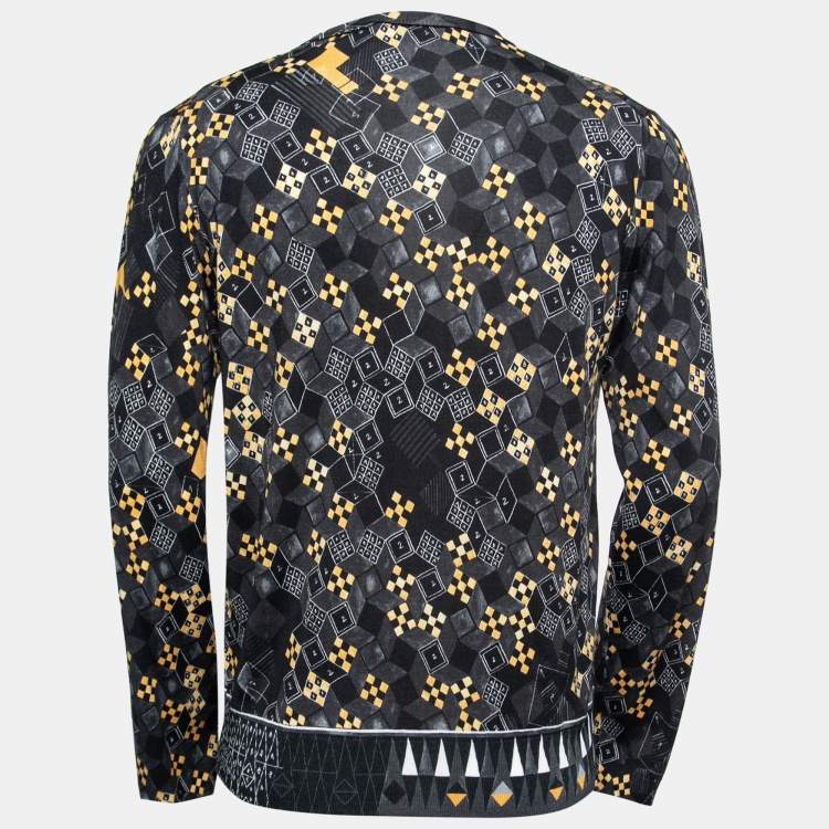 Pre Owned Versace Black Multicolor Printed Silk Knit Sweater M