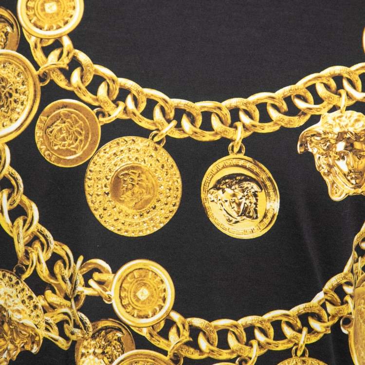 Pre Owned Versace Black Baroque Chain Printed Cotton T-Shirt L