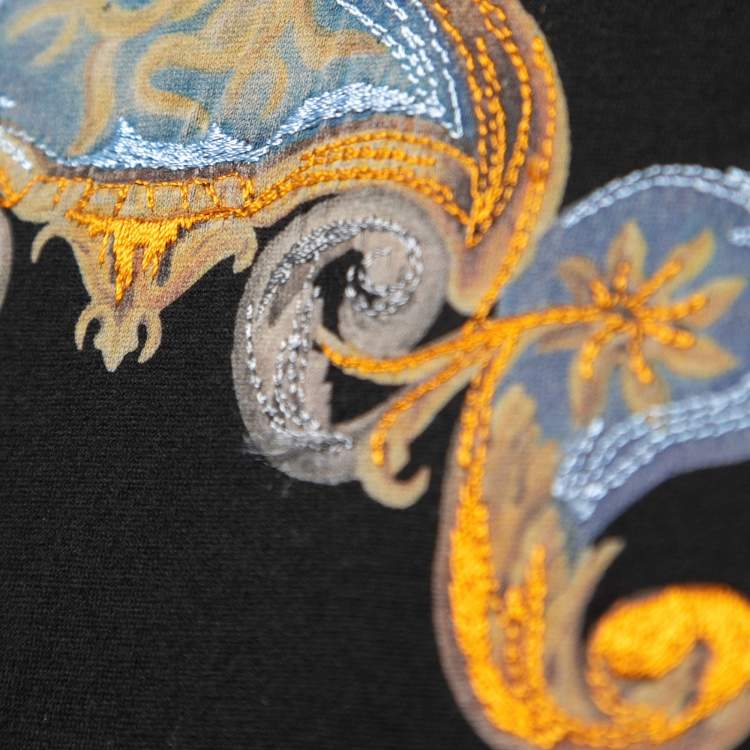 Pre Owned Versace Black Cotton Medusa Embroidered Short Sleeve T-Shirt S