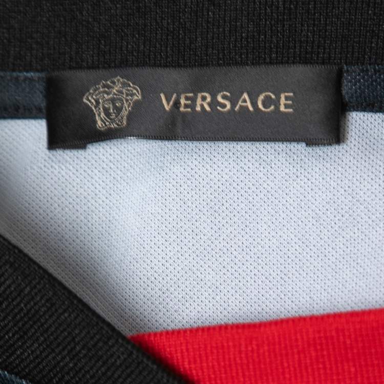 Pre Owned Versace Black & Red Jersey Logo Football T-Shirt M