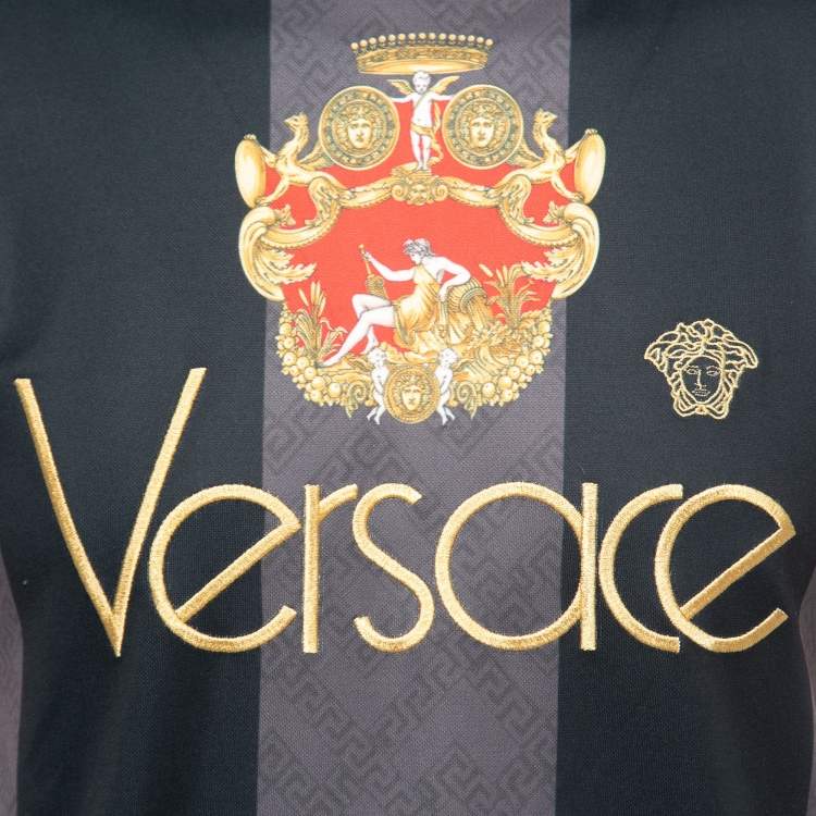 Pre Owned Versace Black & Red Jersey Logo Football T-Shirt M