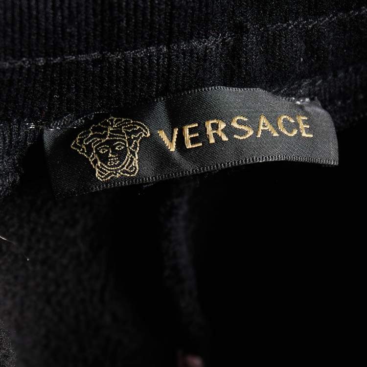 Pre Owned Versace Black Medussa Embroidered Velvet Joggers M