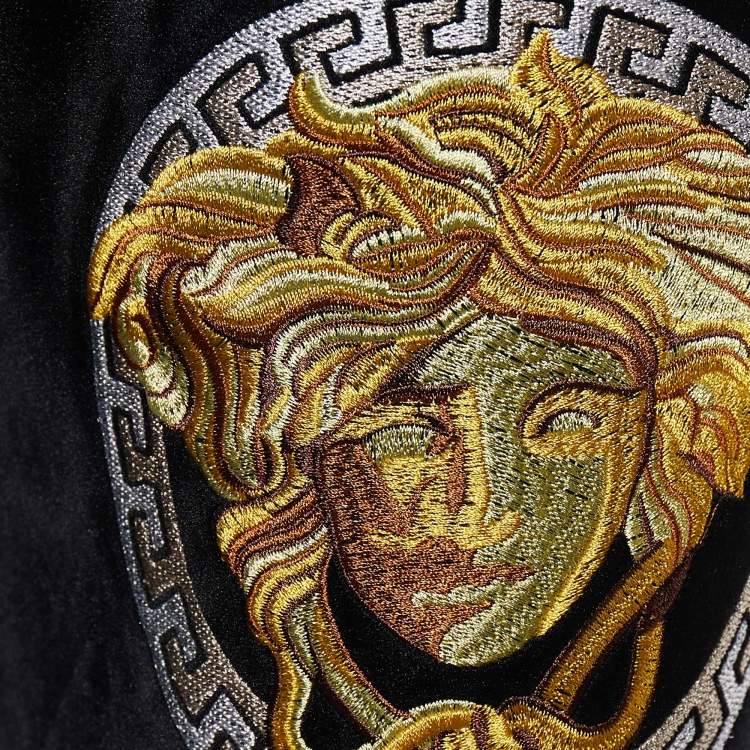 Pre Owned Versace Black Medussa Embroidered Velvet Joggers M