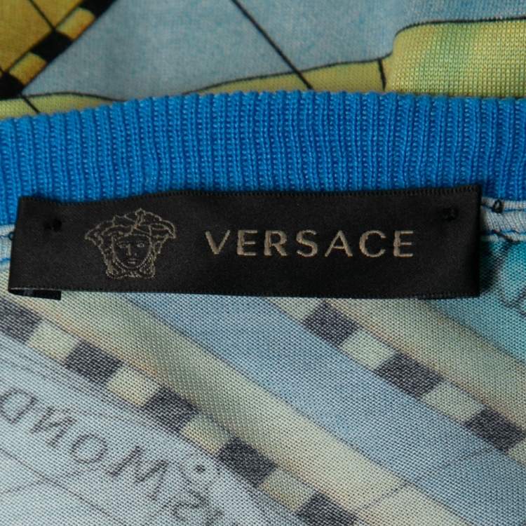 Pre Owned Versace Blue/Multicolor Printed Knit T-Shirt M