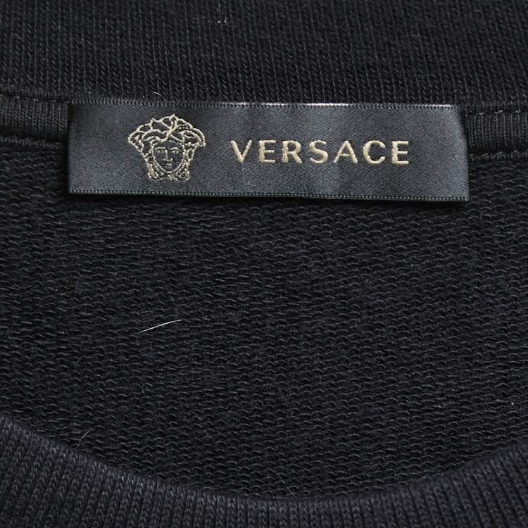 Pre Owned Versace Black Logo Embroidered Cotton Crew Neck Sweatshirt S