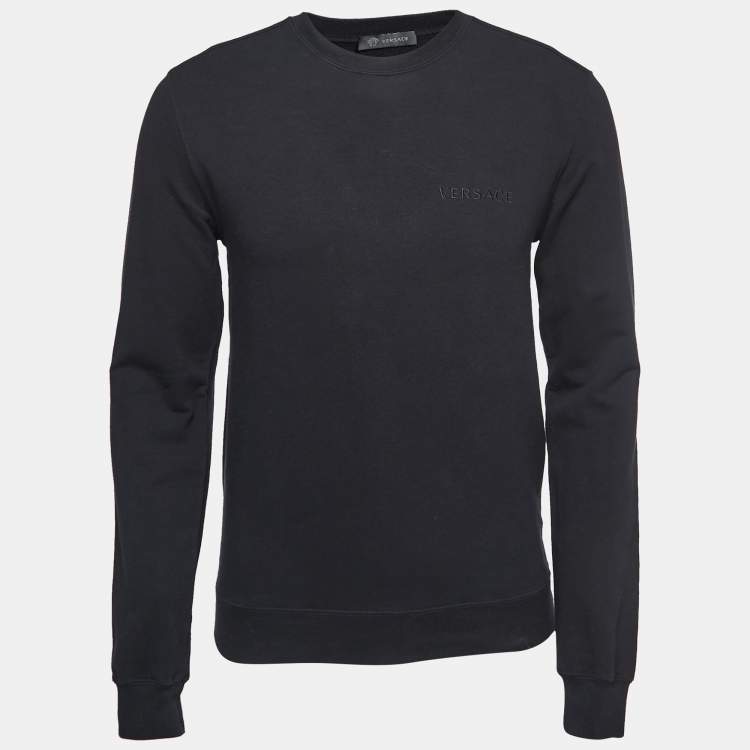 Pre Owned Versace Black Logo Embroidered Cotton Crew Neck Sweatshirt S