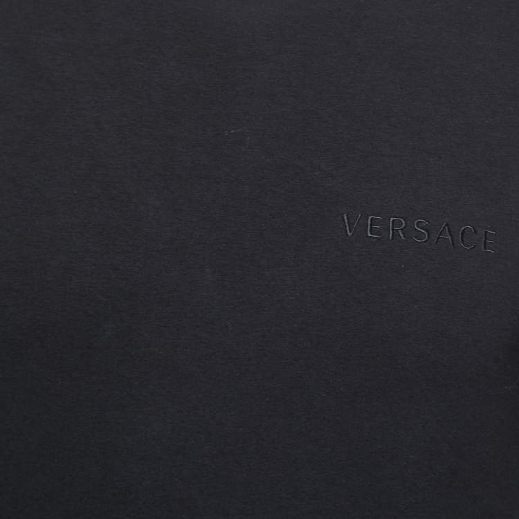 Pre Owned Versace Black Logo Embroidered Cotton Crew Neck Sweatshirt S