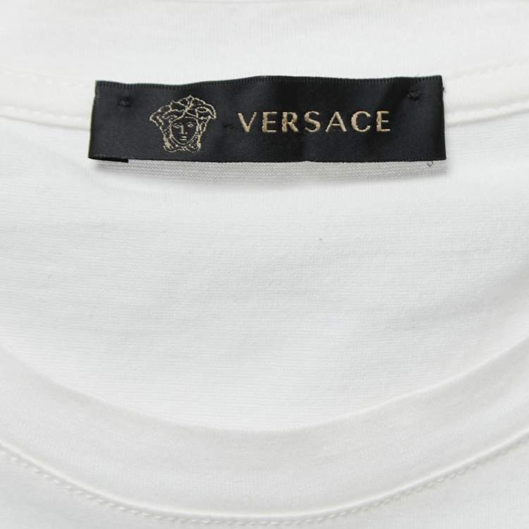 Pre Owned Versace White Cotton Medusa Embellished Short Sleeve T-Shirt S