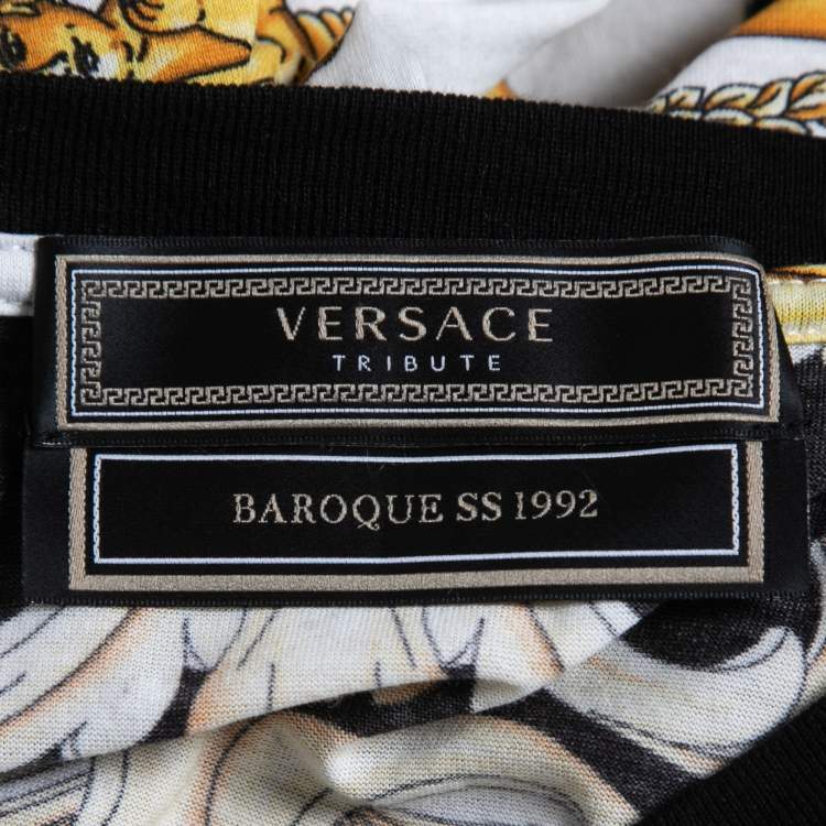 Pre Owned Versace Tribute Black/Yellow Baroque Printed Cotton T-Shirt XL