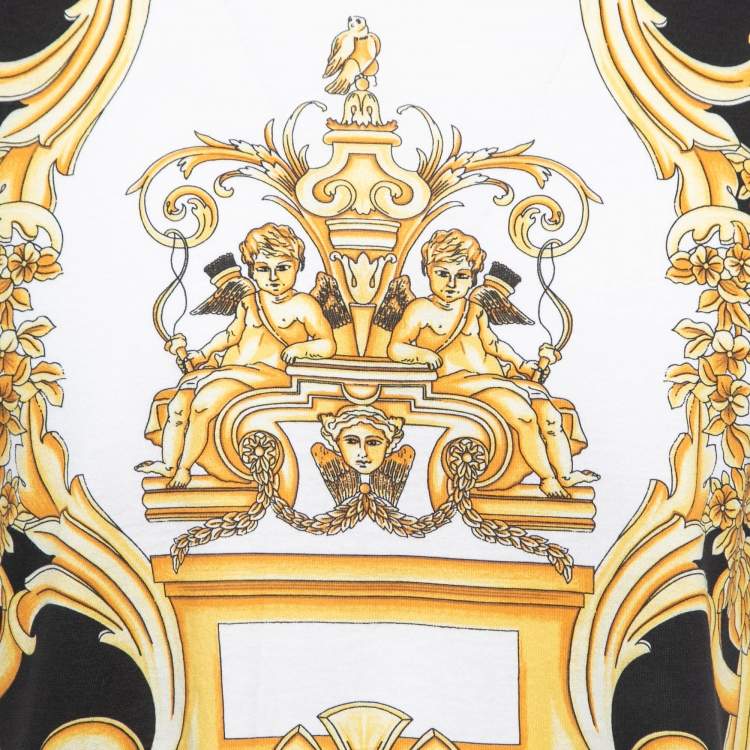 Pre Owned Versace Tribute Black/Yellow Baroque Printed Cotton T-Shirt XL