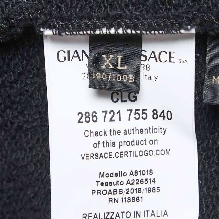 Pre Owned Versace Black Cotton Medusa Embroidered Crew Neck Sweatshirt XL
