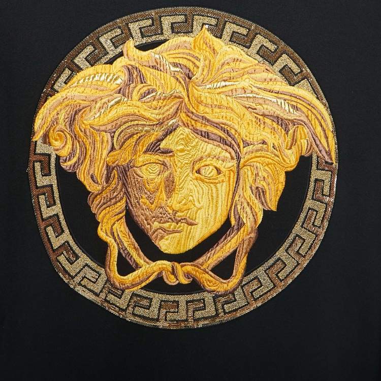 Pre Owned Versace Black Cotton Medusa Embroidered Crew Neck Sweatshirt XL