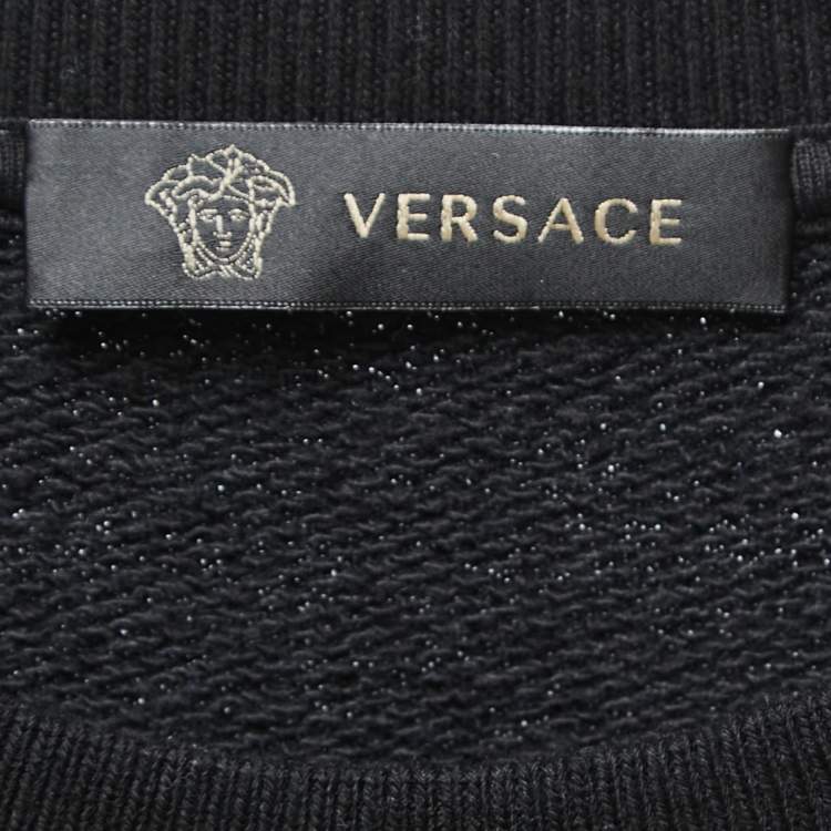 Pre Owned Versace Black Cotton Medusa Embroidered Crew Neck Sweatshirt XL