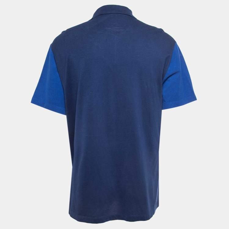 Pre Owned Versace Navy Blue Cotton Knit Zip Front Polo T-Shirt 3XL