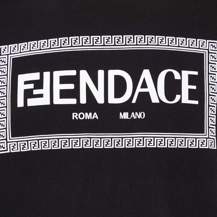 Pre Owned Fendace Black Logo Printed Cotton Crewneck Sweatshirt XS
