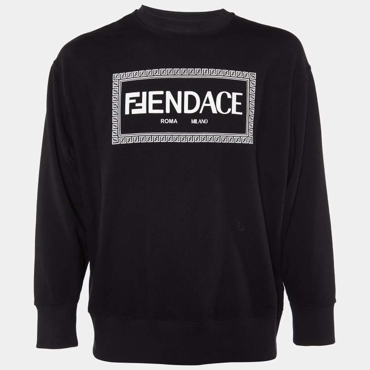 Pre Owned Fendace Black Logo Printed Cotton Crewneck Sweatshirt XS