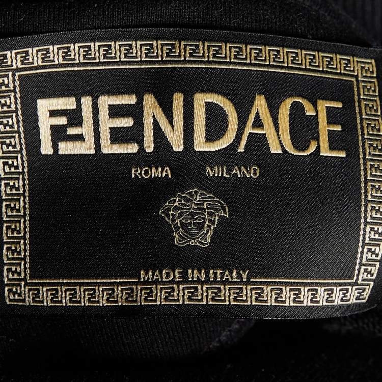 Pre Owned Fendace Black Logo Printed Cotton Crewneck Sweatshirt XS