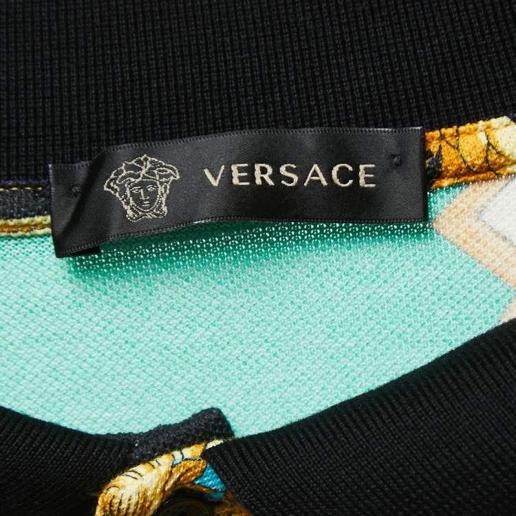 Pre Owned Versace Multicolor Baroque Printed Cotton Pique Polo T-Shirt XL