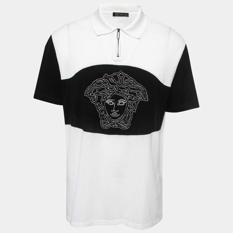 Tシャツ・カットソー VERSACE White Piquet Polo Shirt Versace Logo Piquet Polo Shirt - White - Men