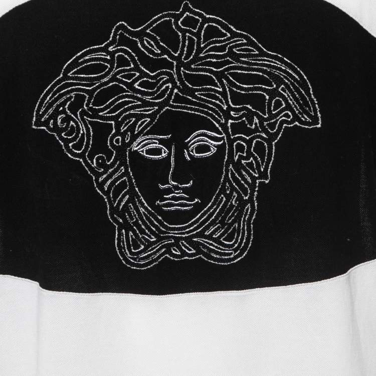 Pre Owned Versace Monochrome Cotton Pique Medusa Embroidered Polo T-Shirt 3XL