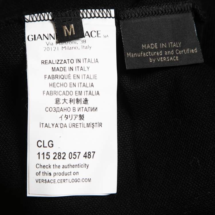 Pre Owned Versace Black Cototn Pique Contrast Collar Polo T-Shirt M