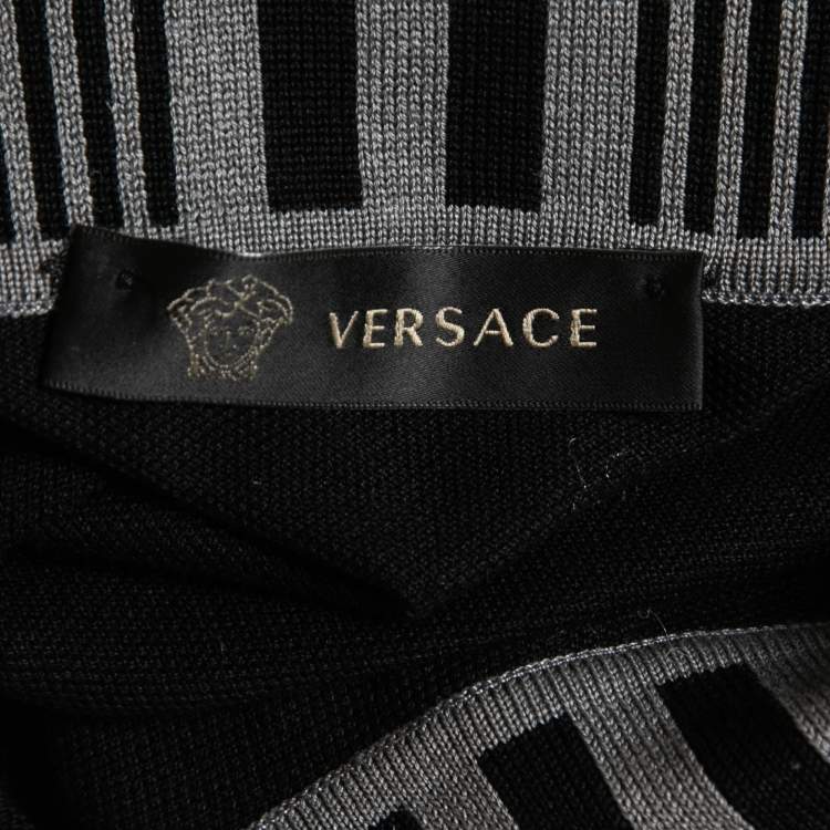 Pre Owned Versace Black Cototn Pique Contrast Collar Polo T-Shirt M