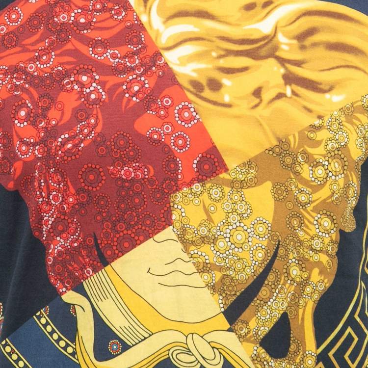 Pre Owned Versace Navy Blue Medussa Head Printed Cotton Knit T-Shirt M
