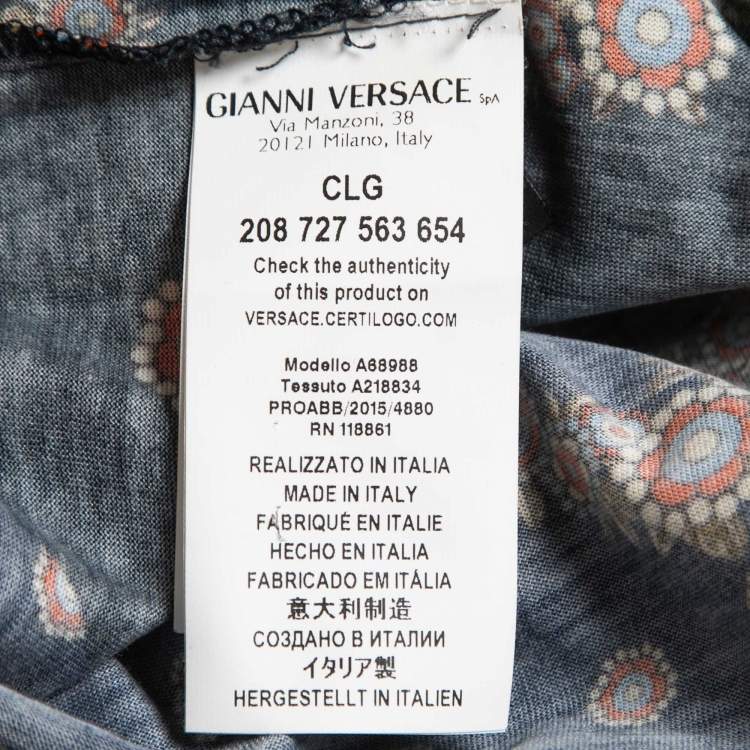 Pre Owned Versace Navy Blue Medussa Head Printed Cotton Knit T-Shirt M