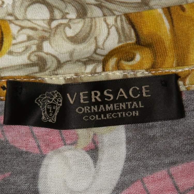 Pre Owned Versace Multicolor Baroque Web Print Cotton Crew Neck Half Sleeve T-Shirt S