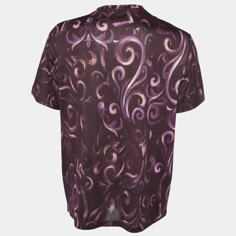 Pre Owned Versace Burgundy Printed Cotton Knit T-Shirt XL