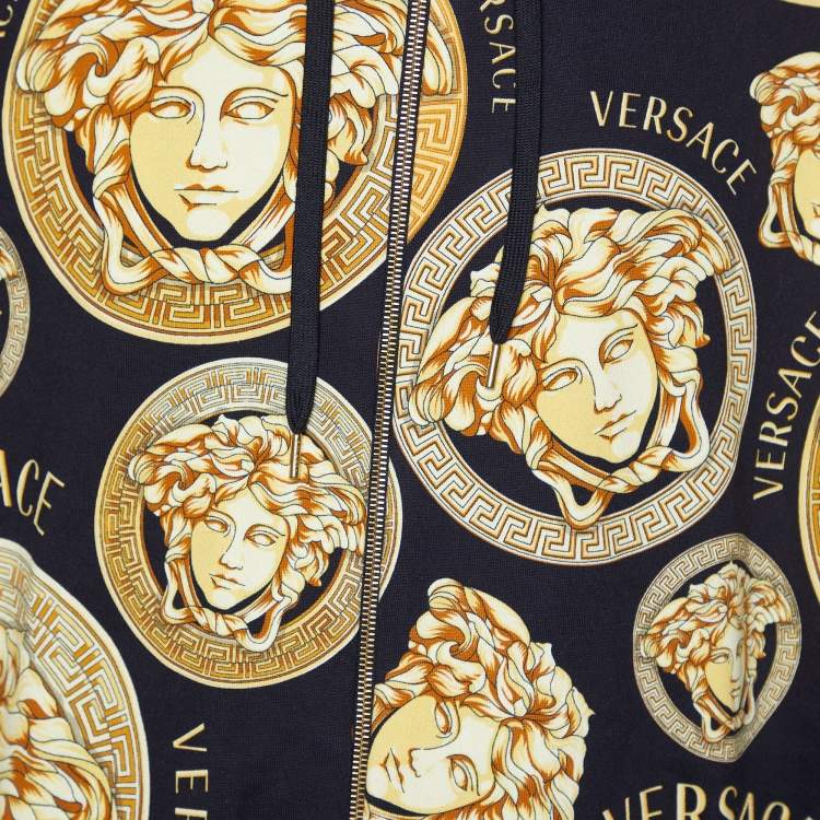 Pre Owned  Versace Black Medusa Head Printed Cotton Knit Hooded Sweatshirt XXL