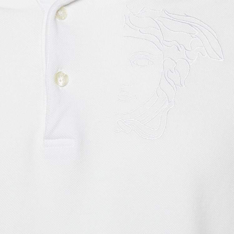 Pre Owned Versace White Tonal Medussa Head Embroidered Cotton Pique Polo T-Shirt XL