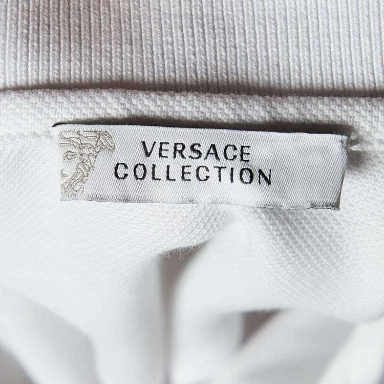 Pre Owned Versace White Tonal Medussa Head Embroidered Cotton Pique Polo T-Shirt XL