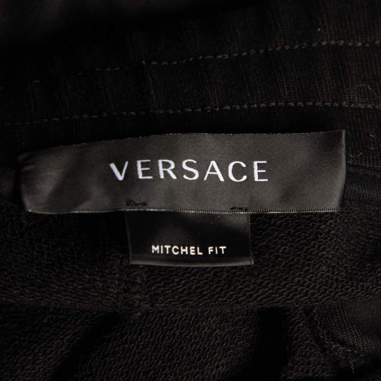 Pre Owned Versace Black Logo Printed Cotton Knit Joggers XL