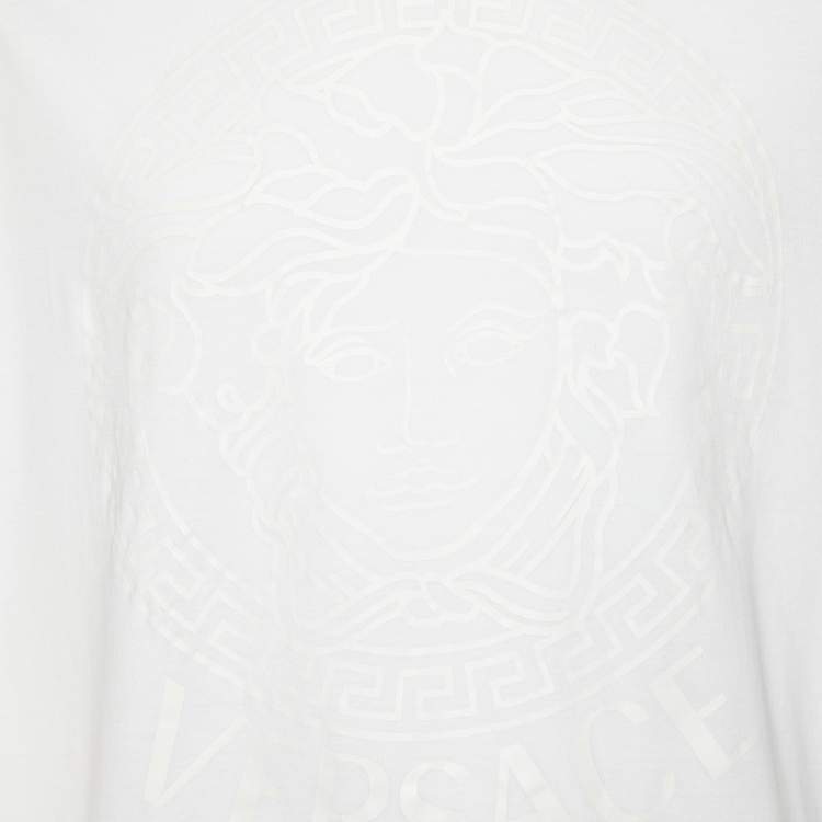 Pre Owned Versace White Tonal Medusa Printed Cotton Knit t-Shirt L