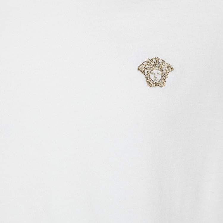 Pre Owned Versace White Medusa Embroidered Cotton Knit T-Shirt XL